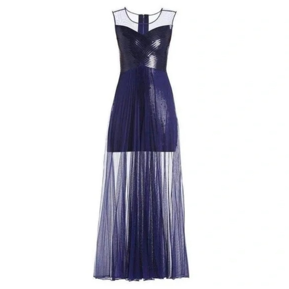 BCBGMAXAZRIA CYNTHIA SEQUINED DETAIL SUNBURTS PLEATED GOWN SIZE XS